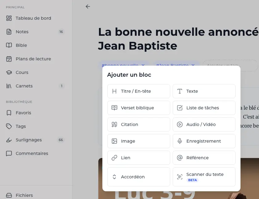 Éditeur de blocs de Didasko Notes